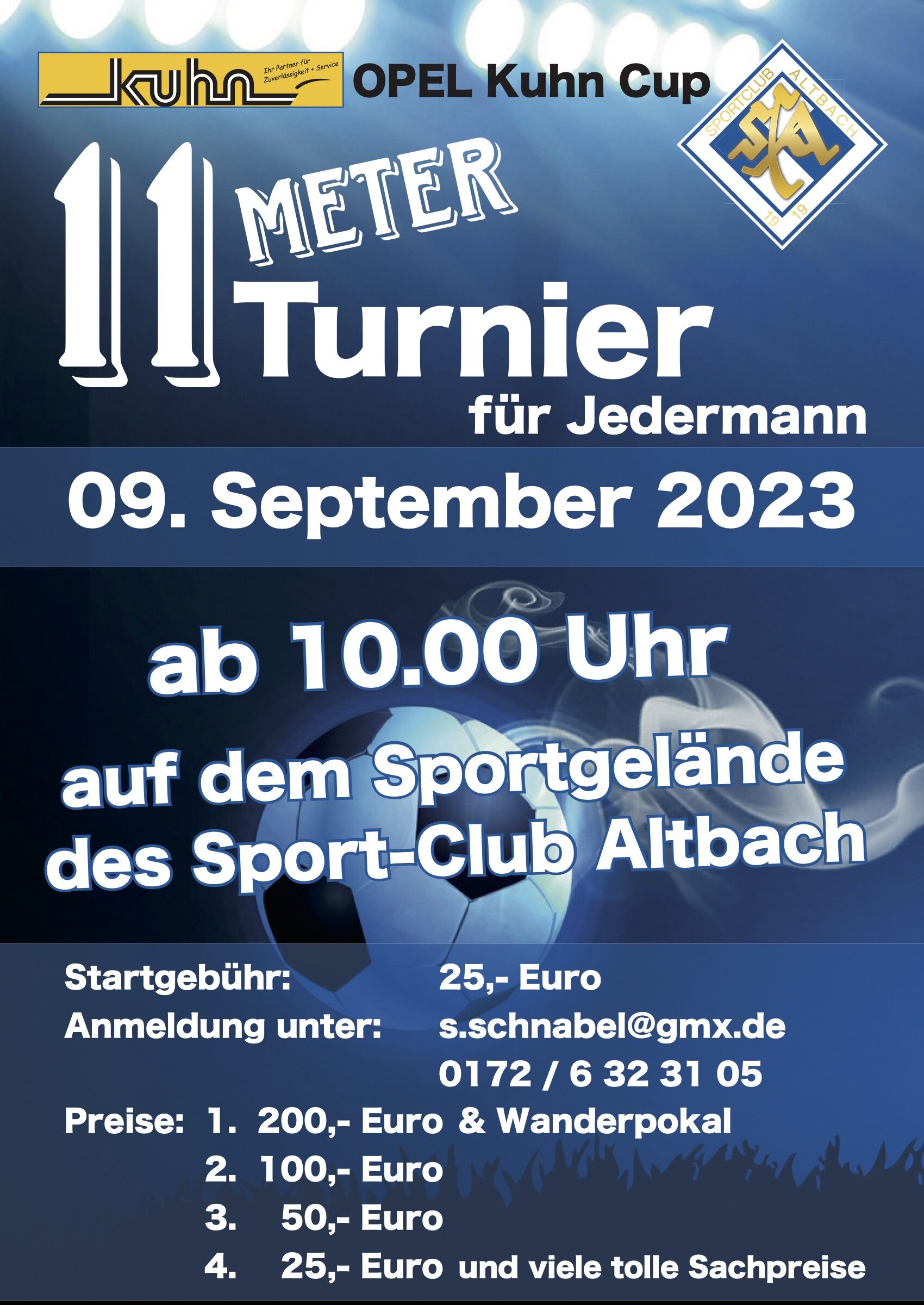 Plakat zum 11-Meter-Turnier des Opel Kuhn Cup am 9. September 2023 in Altbach